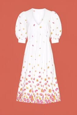 ARIAS New York White Floral Gathered Midi Dress Size 6